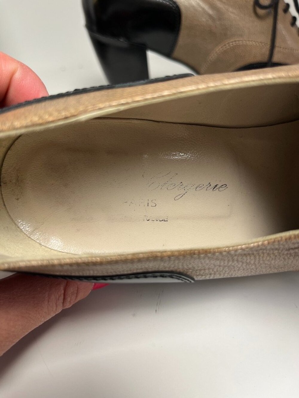 Robert Clergerie Paris Two Tone Oxford Heel Women's 8.5 Black Taupe France - Picture 10 of 10